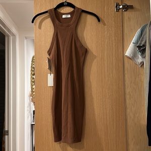 Babaton / Aritiza NWT Brown Rib contour mini dress